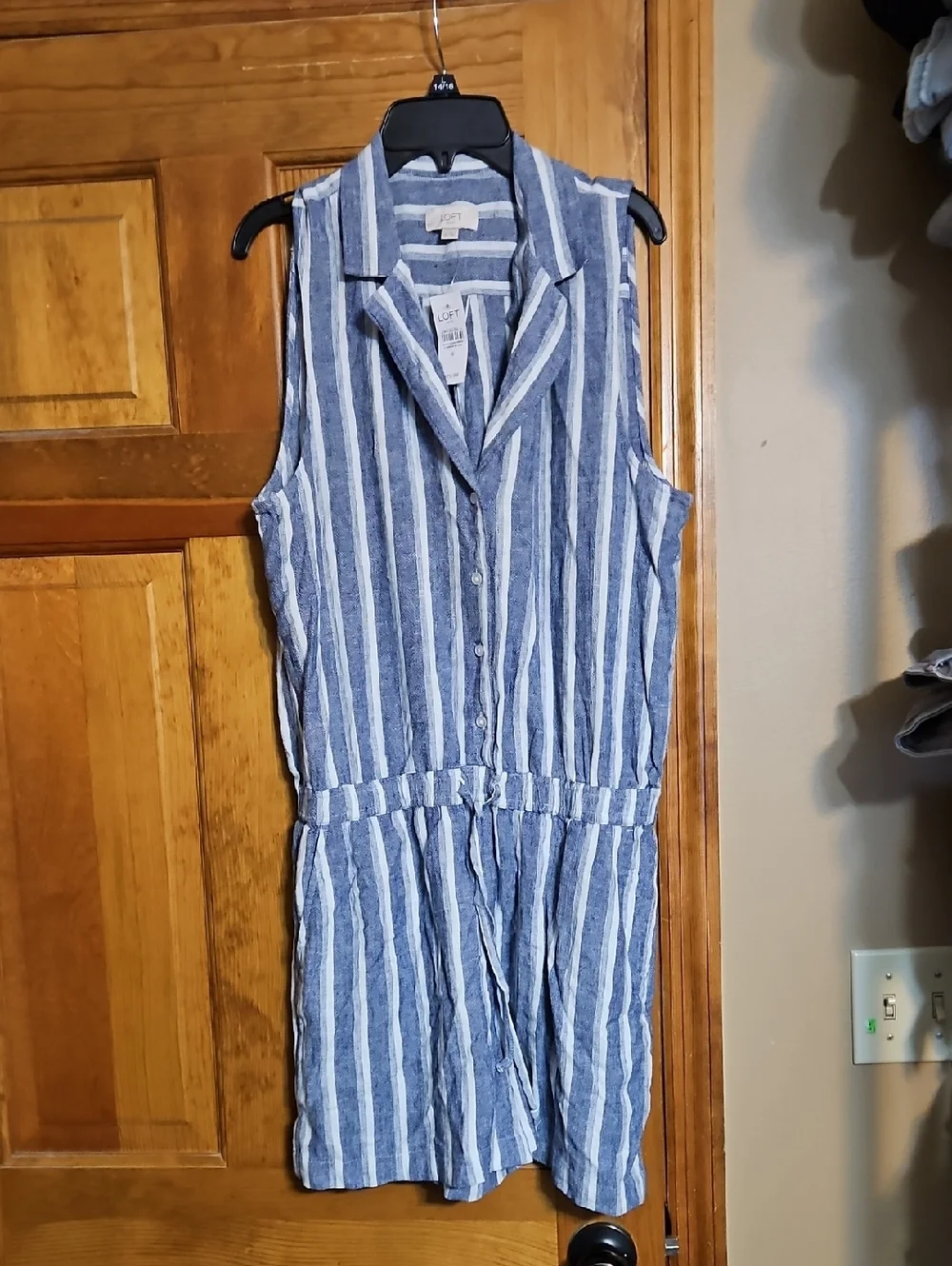 NWT Loft Blue and White Striped Sleeveless Linen Romper - Picture 2 of 7